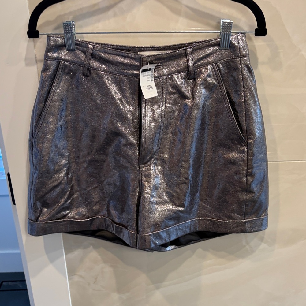 ba&sh Metallic Pewter High-Waist Shorts